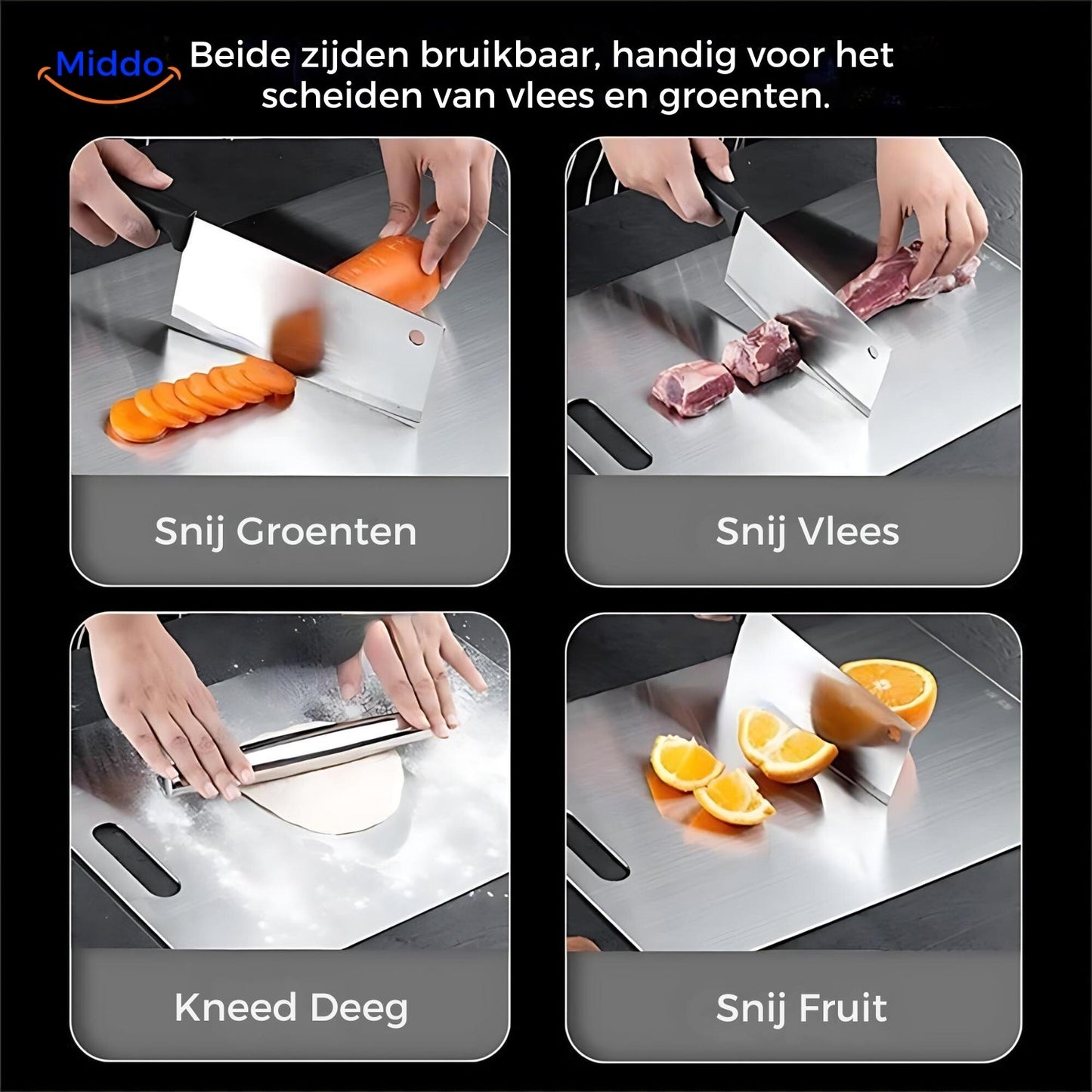 SafeCut™ Planche à Découper en Acier Inoxydable – Évitez les Microplastiques et les Bactéries dans Votre Alimentation !